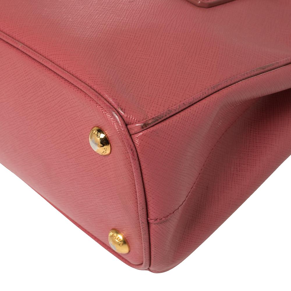Prada Coral Pink Saffiano Lux Leather Mini Galleria Double Zip Tote 4