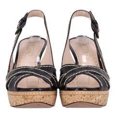 Prada Cork Platform Leather Peep-Toe Pumps