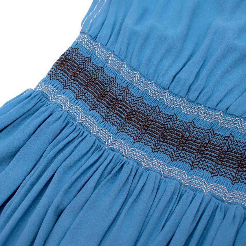 Prada Cornflower Blue Smocked Waist Crepe Dress In Excellent Condition For Sale In London, GB
