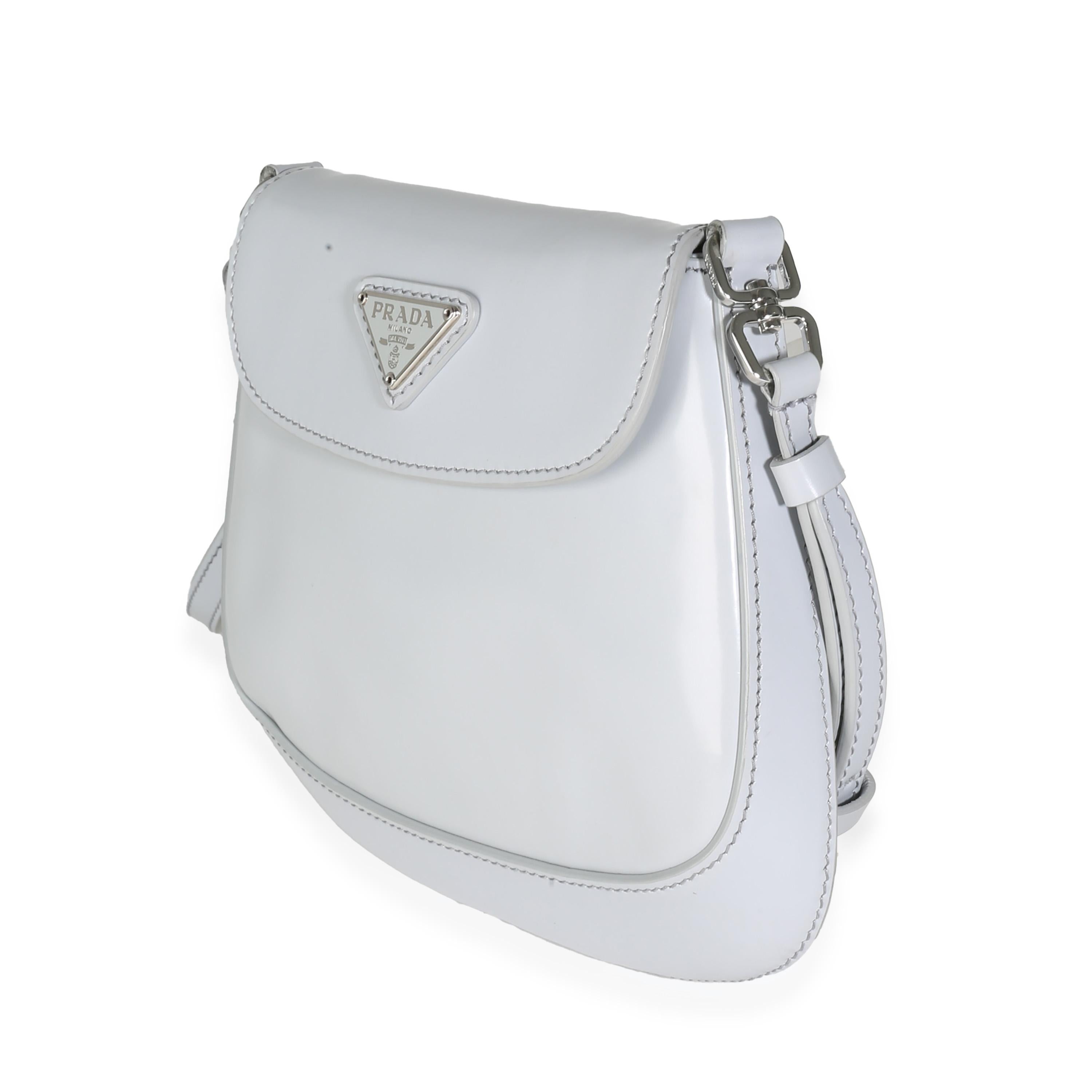 Gray Prada Cornflower Brushed Leather Mini Cleo For Sale