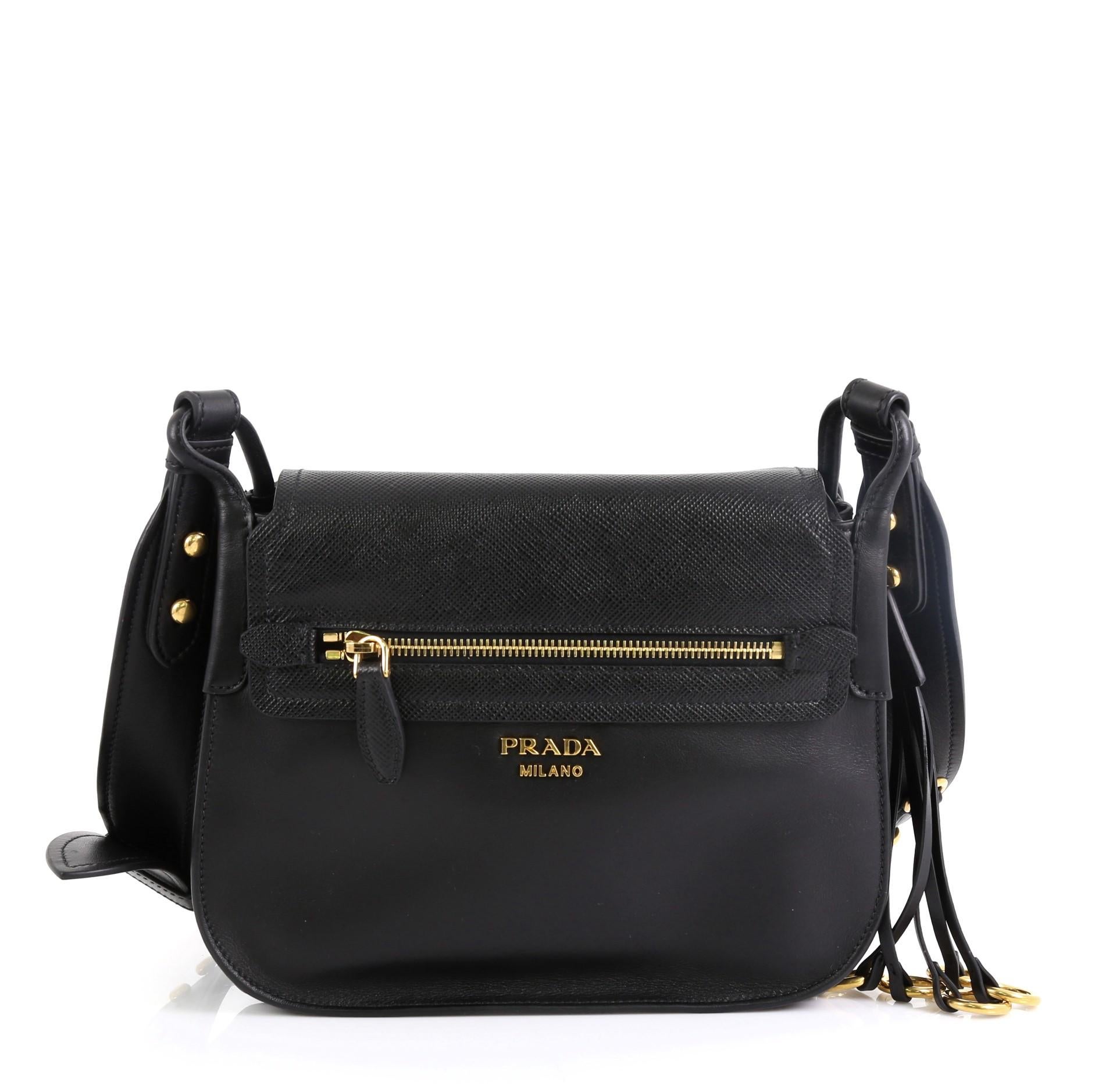 Black Prada Corsaire Messenger Bag Calfskin and Saffiano Leather