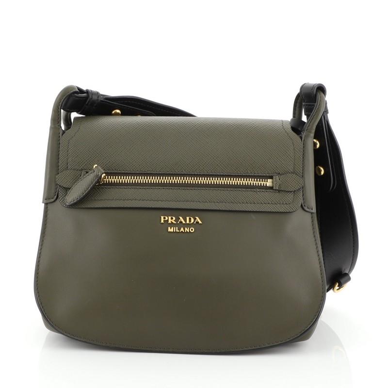 Black Prada Corsaire Messenger Bag Calfskin and Saffiano Leather