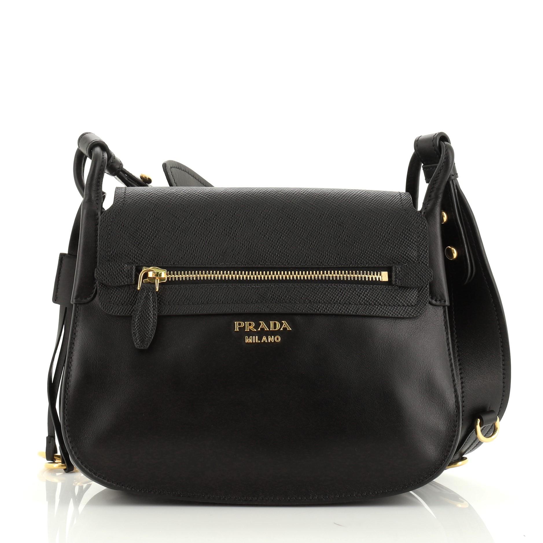 Black Prada Corsaire Messenger Bag Calfskin and Saffiano Leather