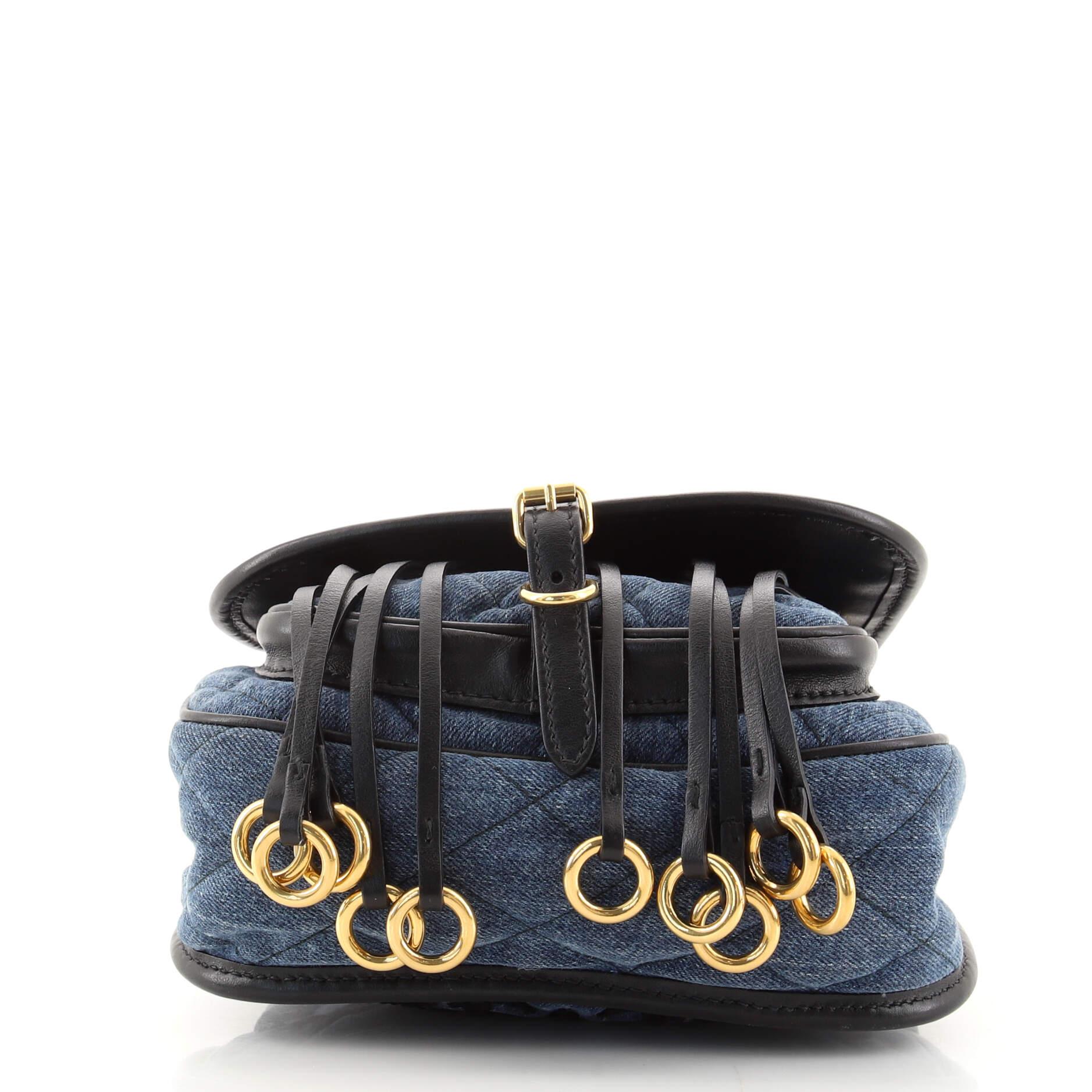 Black Prada Corsaire Messenger Bag Embroidered Quilted Denim Small