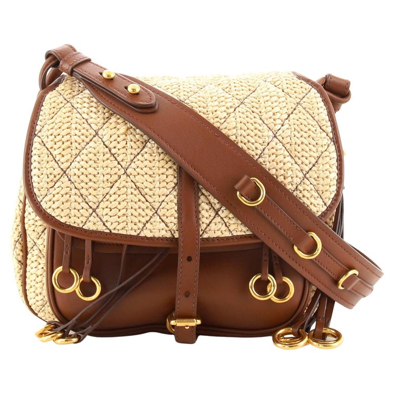Prada Corsaire Messenger Bag Quilted Straw and Leather at 1stDibs