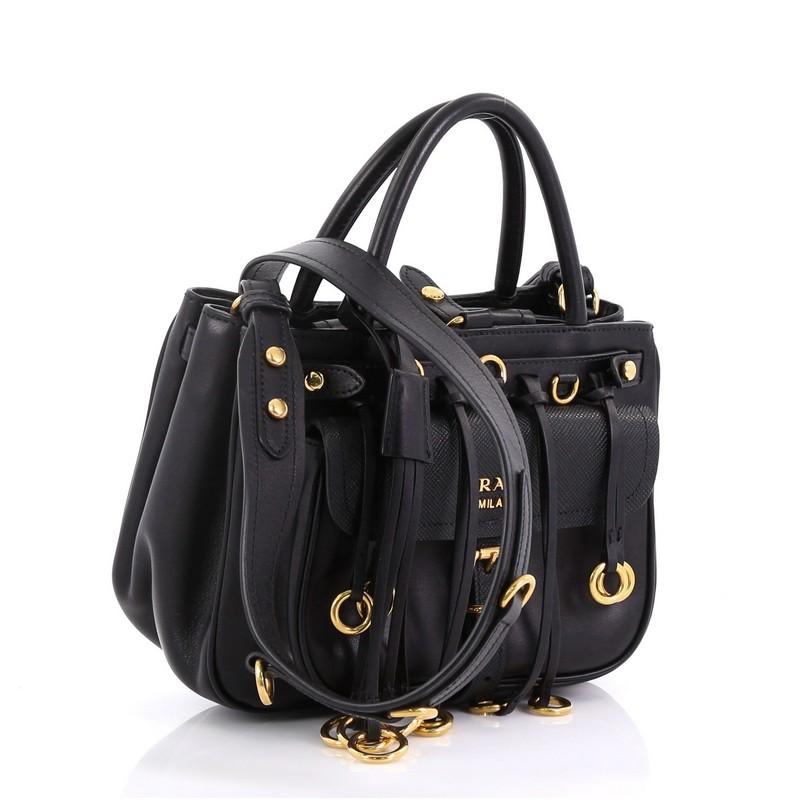 Black Prada Corsaire Pocket Tote City Calf and Saffiano Leather Small