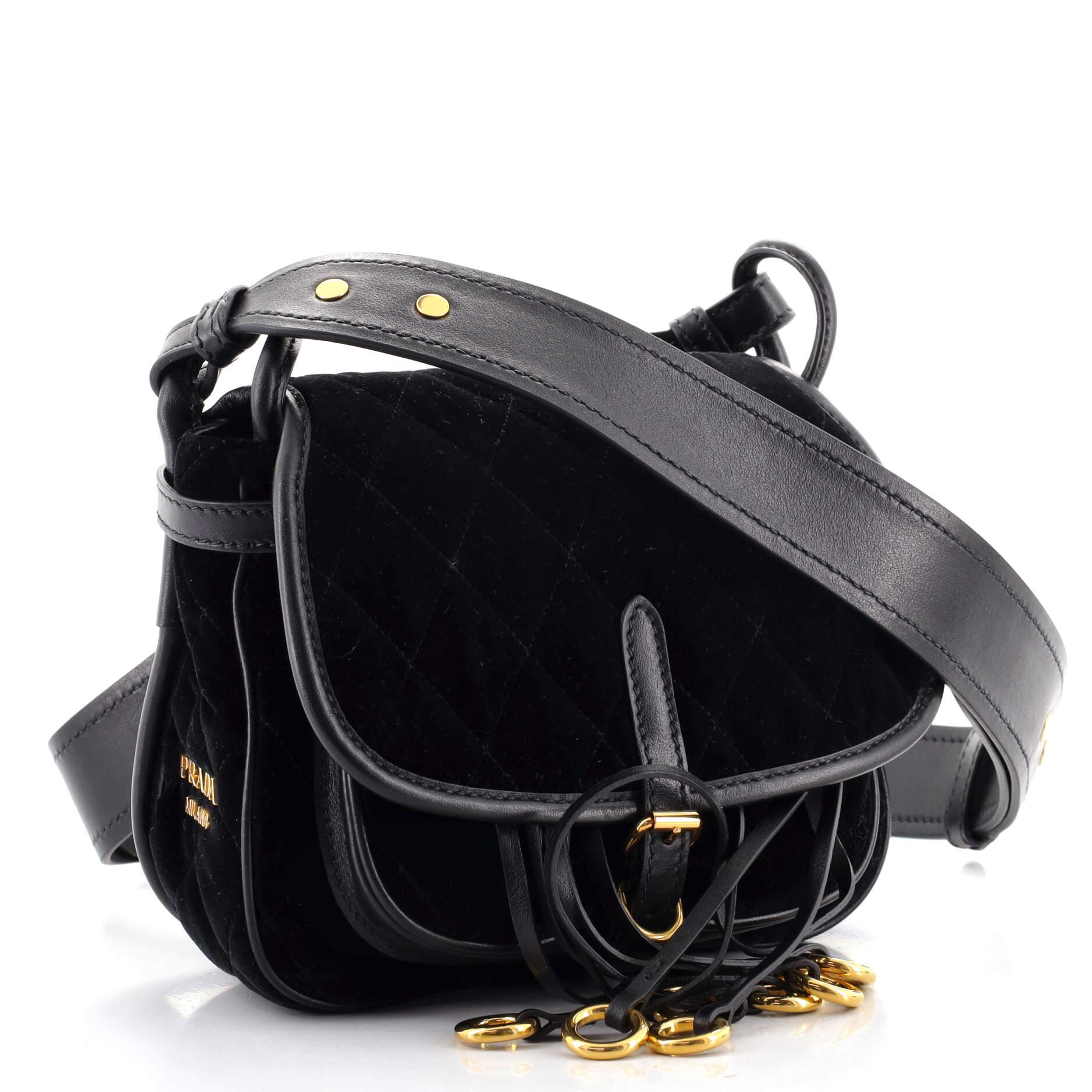 Noir Sac à bandoulière Prada Corsaire en velours matelassé avec cuir de veau petit modèle