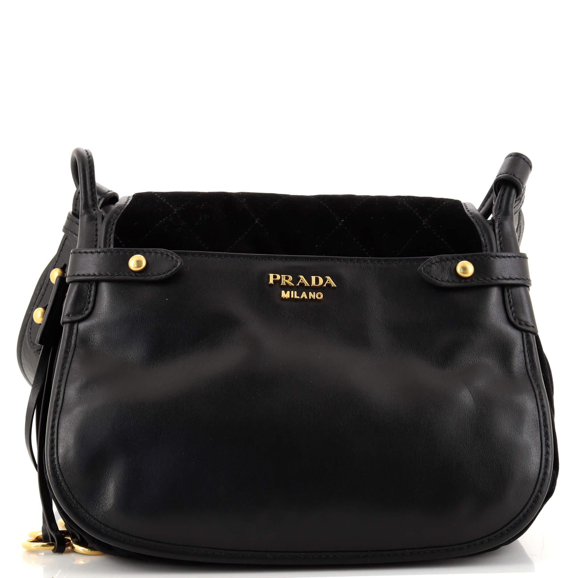 Women's or Men's Prada Corsaire Shoulder Bag Quilted Velvet with Calfskin Small