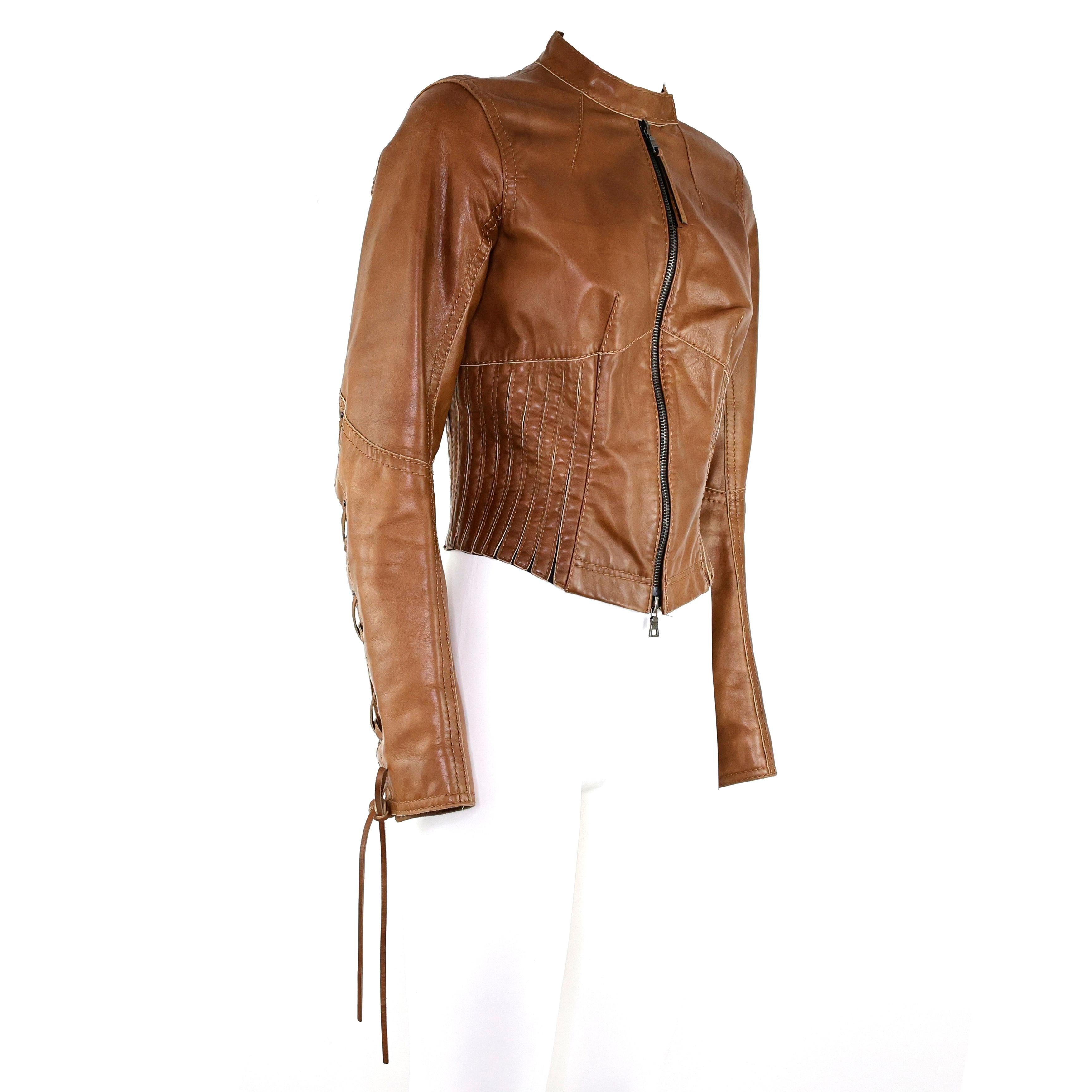 Prada Corset Lace-up Leather Jacket In Excellent Condition For Sale In Bressanone, Trentino-Alto Adige
