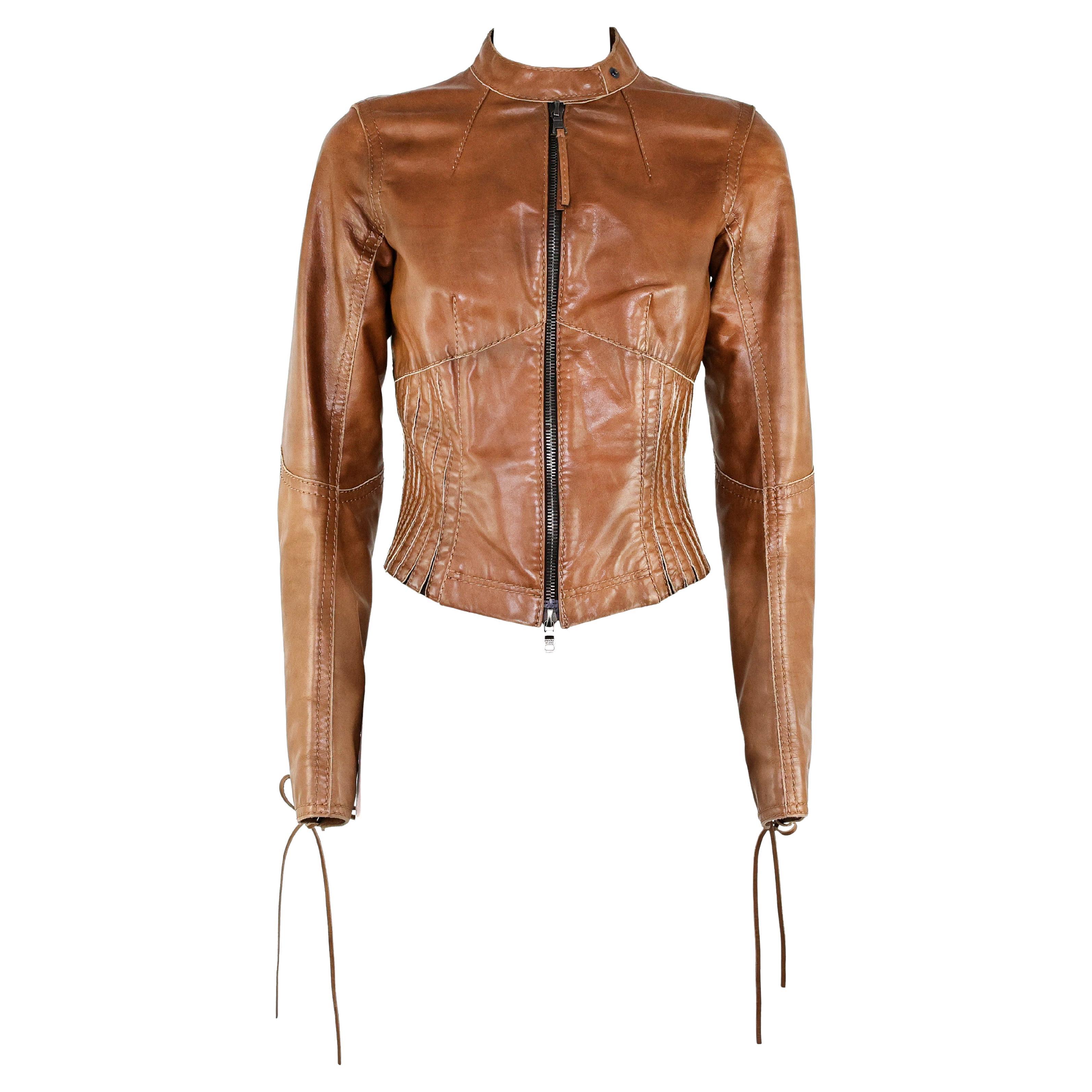 Prada Corset Lace-up Leather Jacket For Sale
