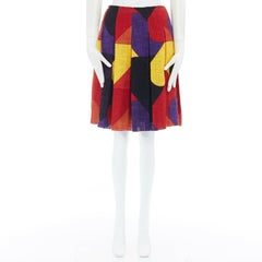 PRADA cotton wool red orange purple abstract colorblocked pleated skirt IT38 XS