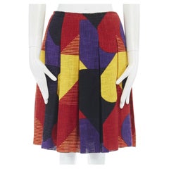PRADA cotton wool red orange purple abstract colorblocked pleated skirt IT38 XS