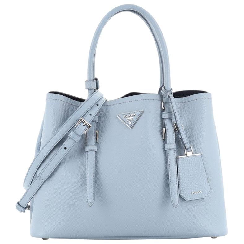 Prada Saffiano Cuir Medium Double Bag in Gray