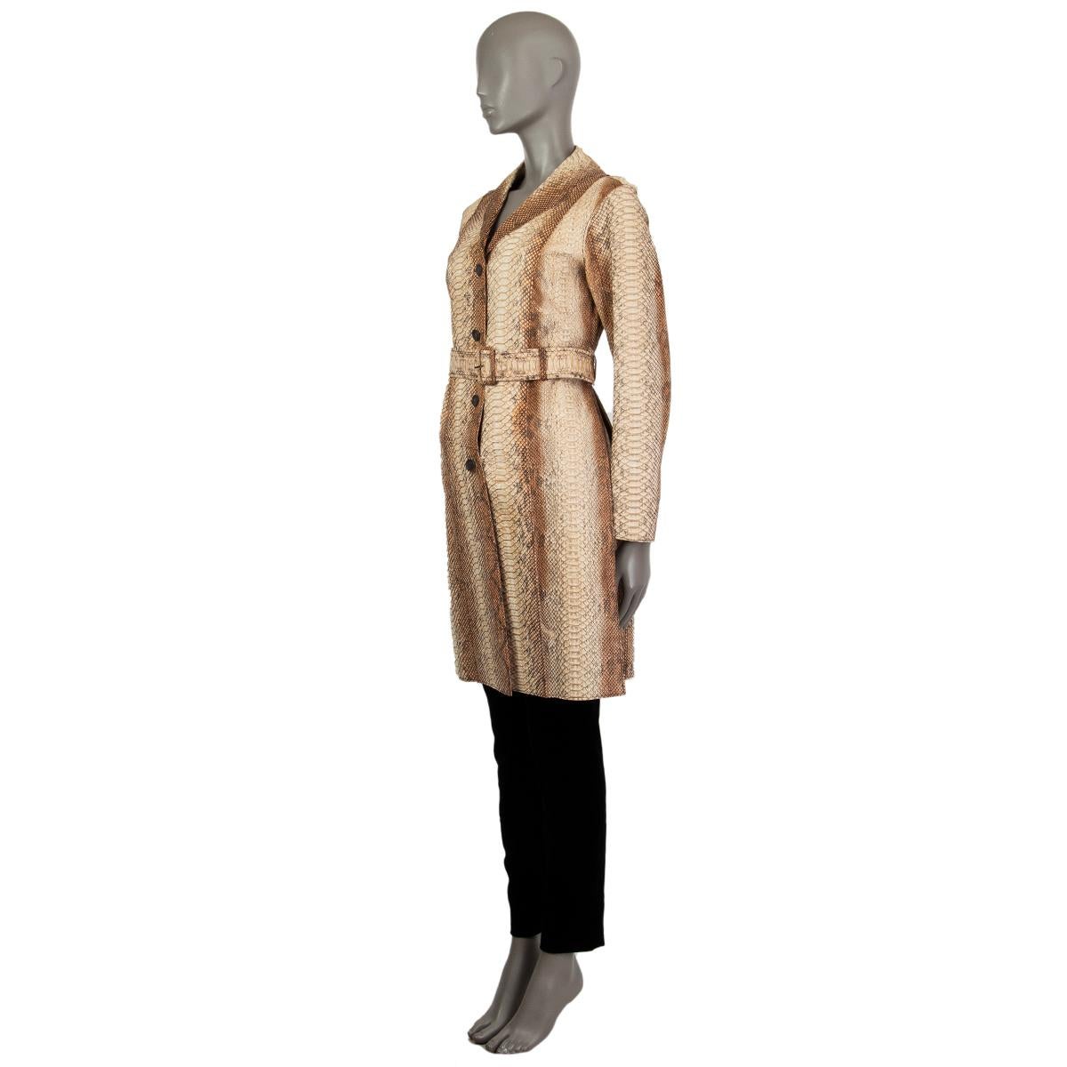 100% authentic Prada trench coat in brown and cream python with a notch collar. Comes with a matching belt. Closes on the front with buttons. Unlined. Has been worn and is in excellent condition.  

Measurements
Tag Size	42
Size	M
Shoulder