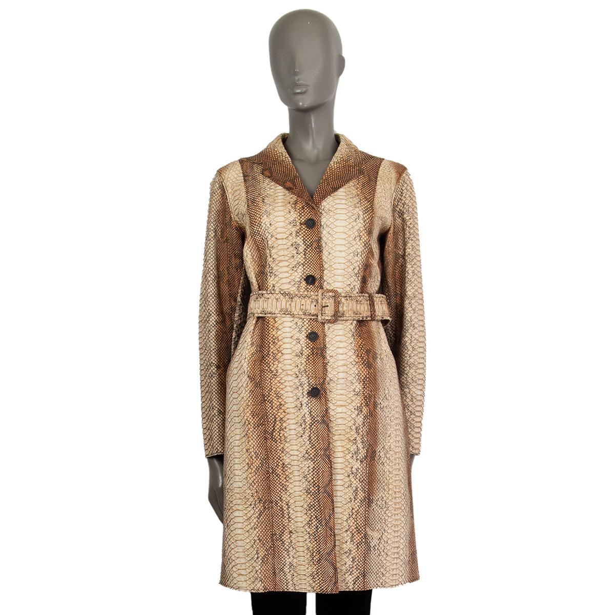 Women's PRADA cream & brown PYTHON TRENCH Coat Jacket 42 M For Sale