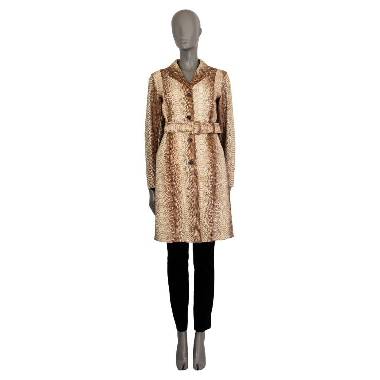 PRADA cream and brown PYTHON TRENCH Coat Jacket 42 M For Sale at 1stDibs