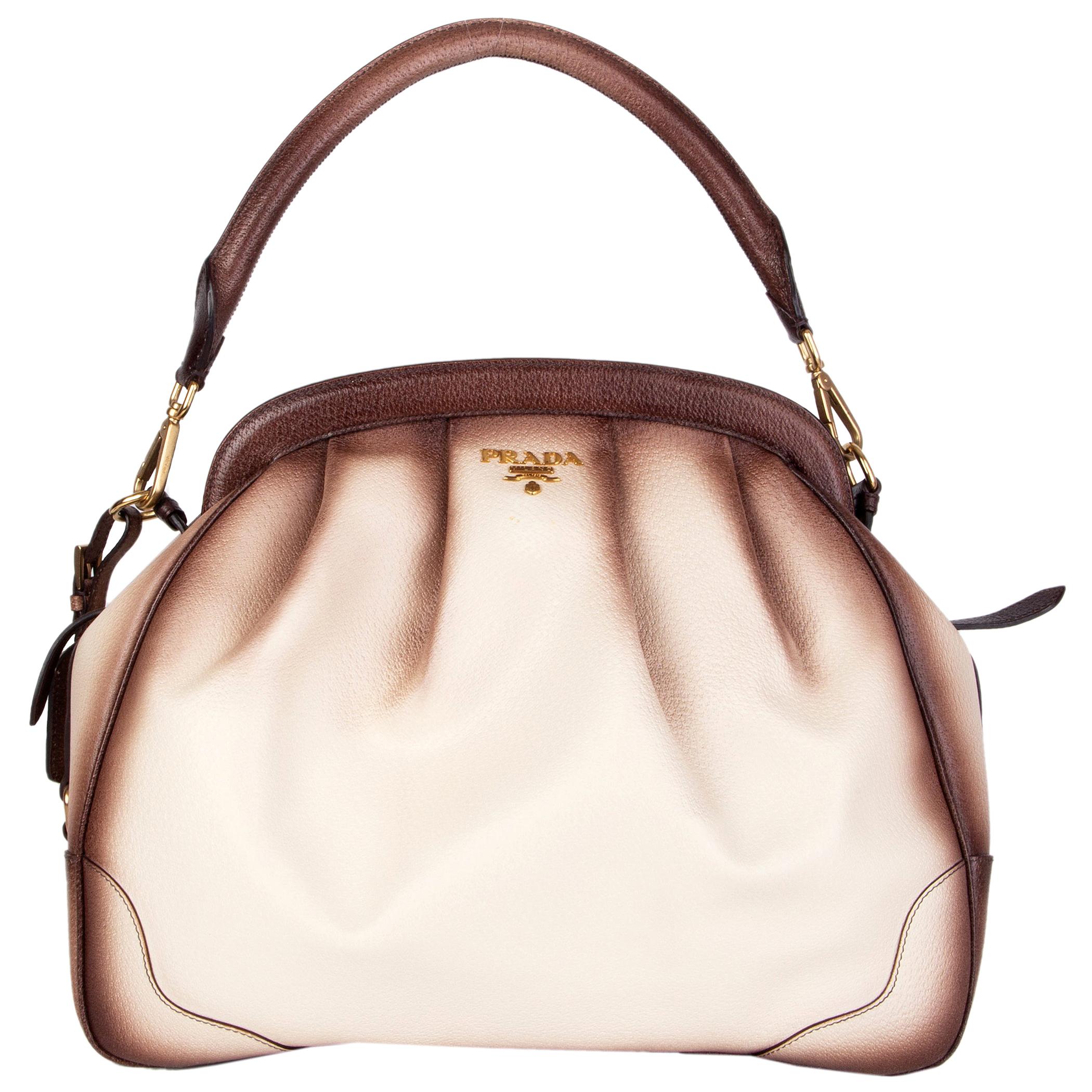 PRADA cream & burnished brown Cinghiale leather Docotors Shoulder Bag