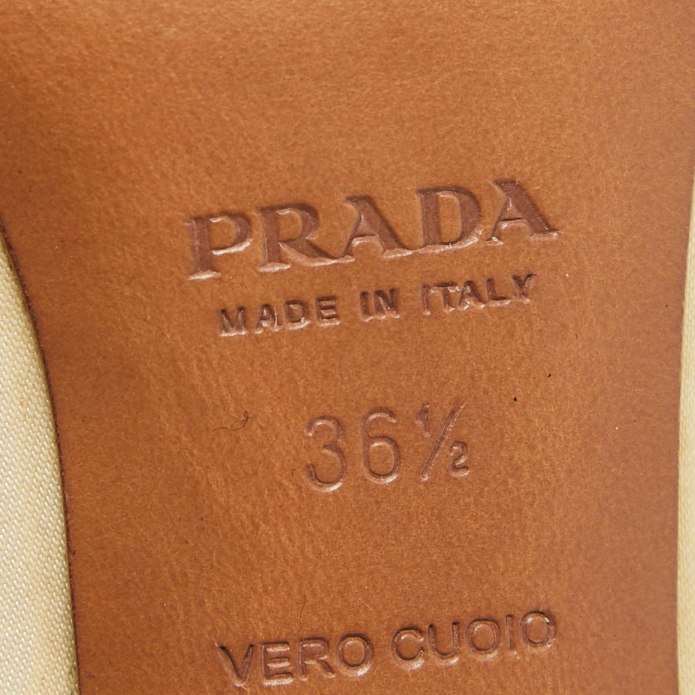 Prada Cream Floral Print Satin Square Toe Pumps Size 36.5 For Sale 3