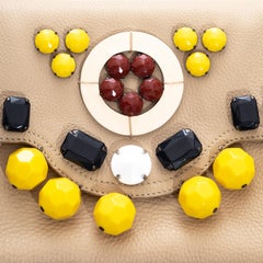 Prada cream leather beaded flap bag with metal bar handle, ss 2003