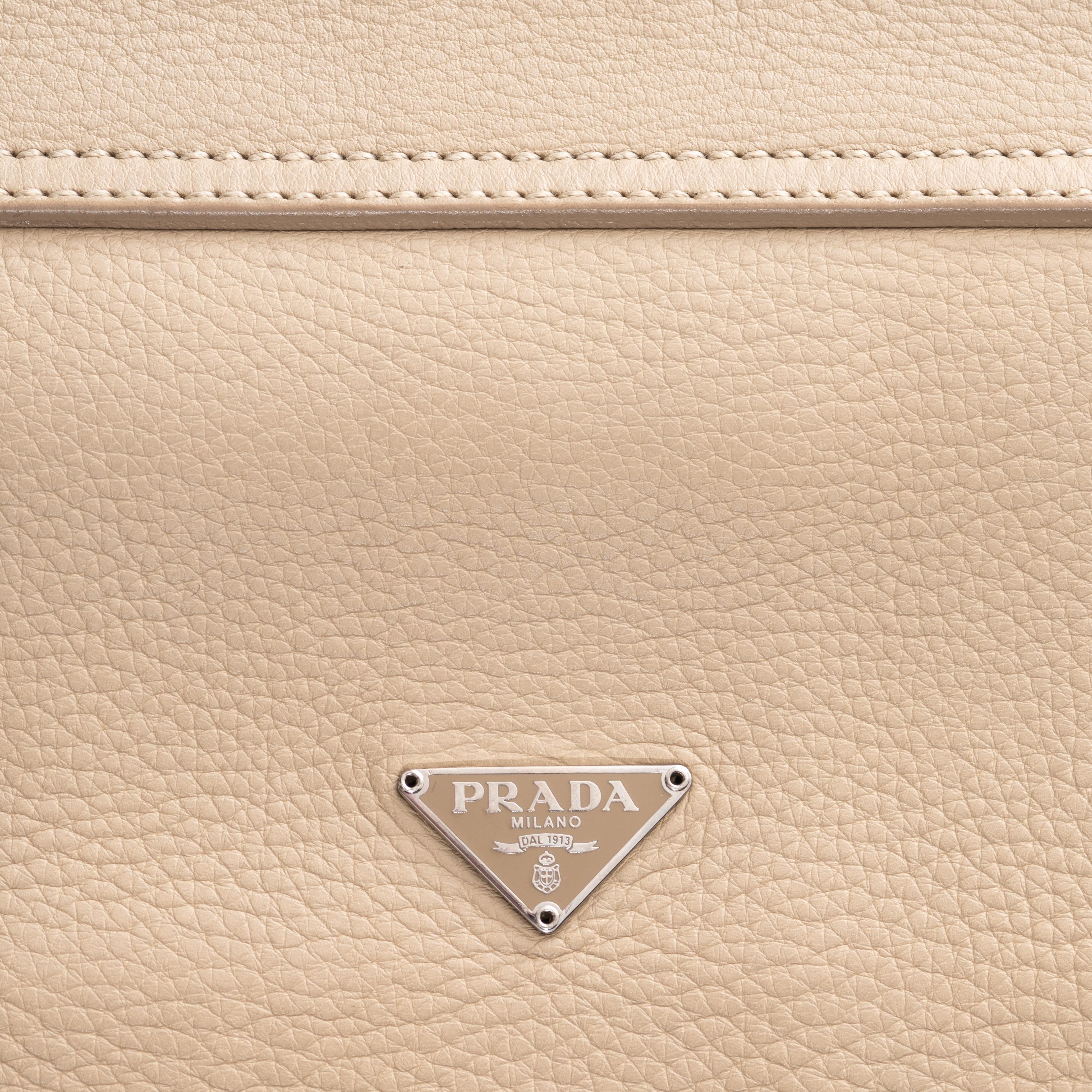 Beige Prada cream leather beaded flap bag with metal bar handle, ss 2003