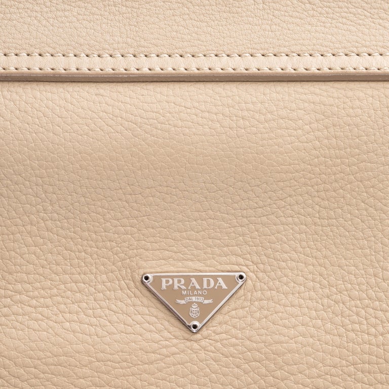 Prada cream leather beaded flap bag with metal bar handle, ss 2003 For Sale 1