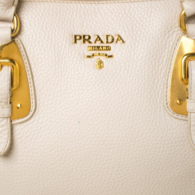 Prada Cream Leather Bowler Bag For Sale at 1stDibs