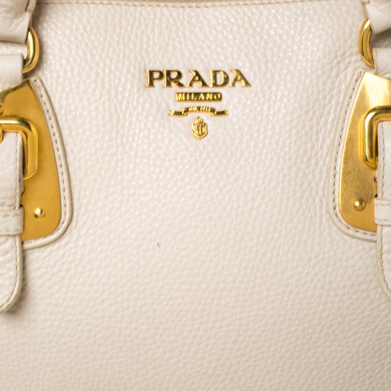 Prada Cream Leather Bowler Bag 6