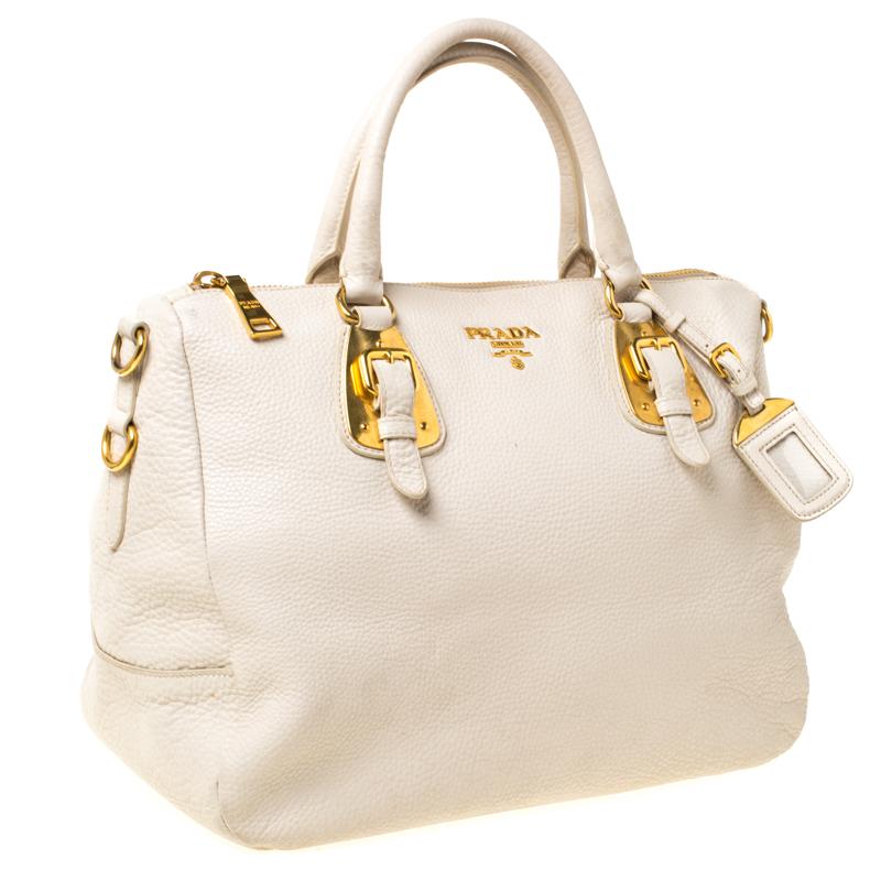 Prada Cream Leather Bowler Bag In Good Condition In Dubai, Al Qouz 2