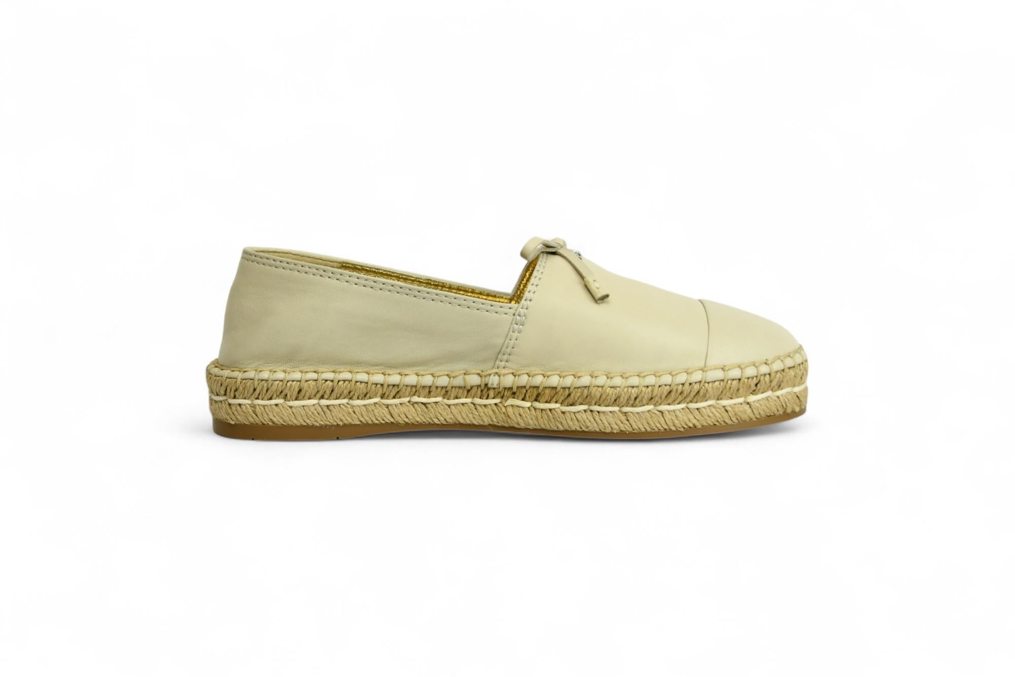 Beige Prada Cream Leather Espadrilles  Size 6.5 US For Sale