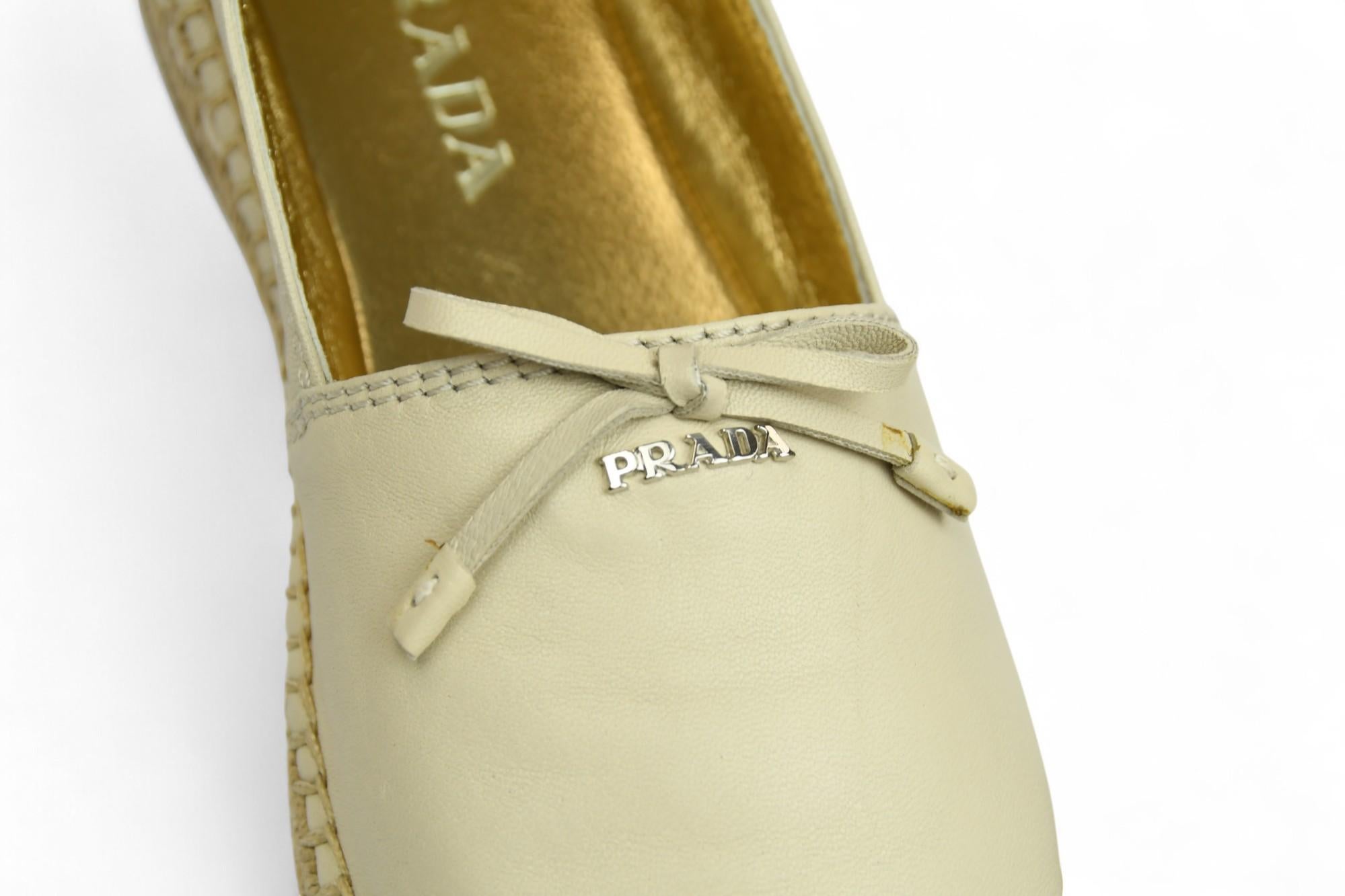 Women's Prada Cream Leather Espadrilles  Size 6.5 US For Sale
