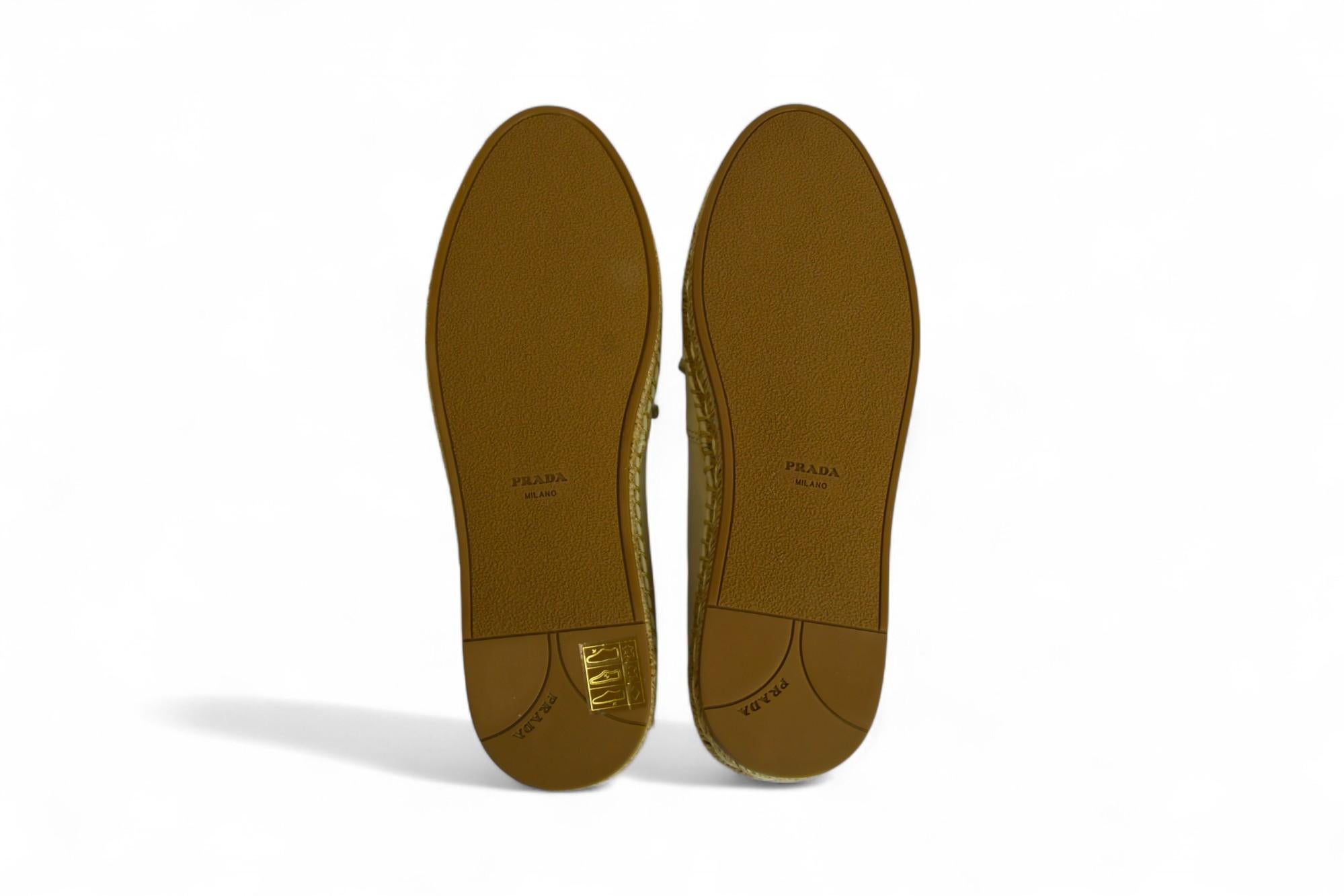 Prada Cream Leather Espadrilles  Size 6.5 US For Sale 1