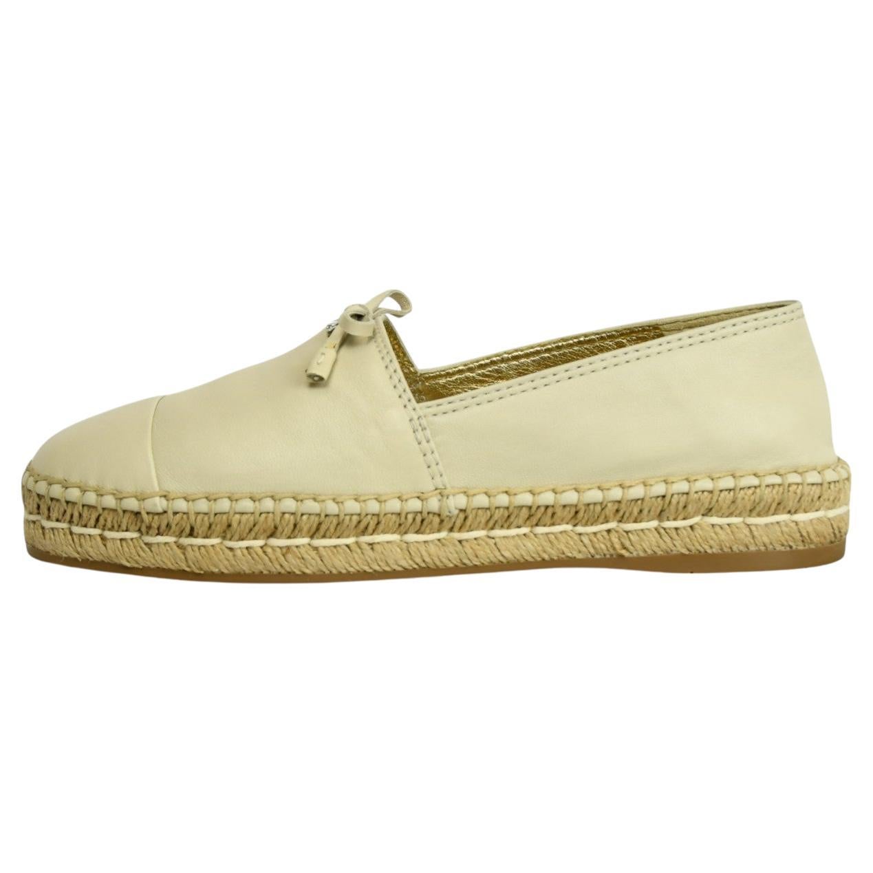 Prada Cream Leather Espadrilles  Size 6.5 US For Sale