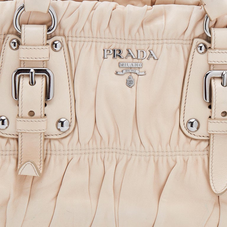 Prada Cream Leather Gaufre Satchel For Sale 5