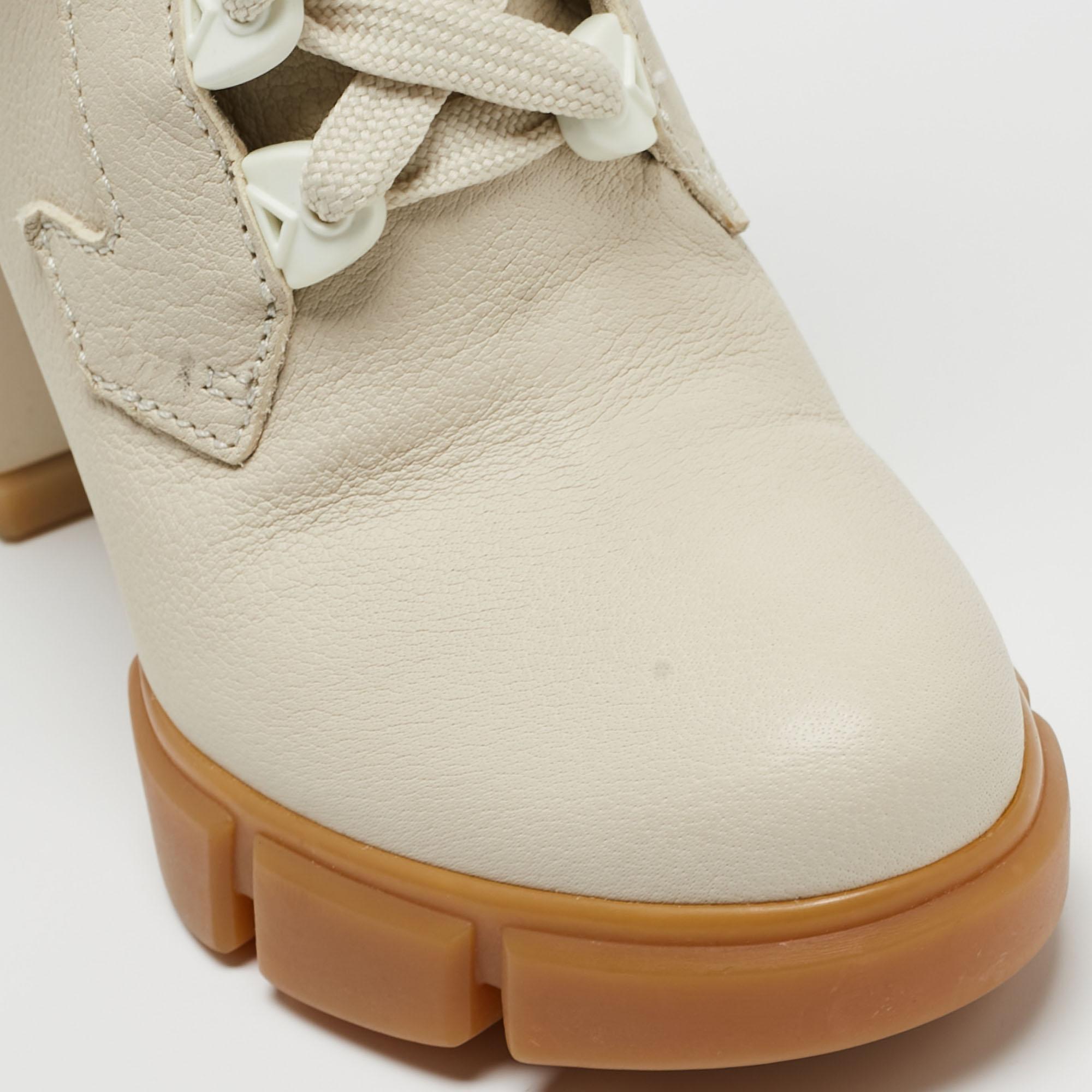 Prada Cream Neoprene and Leather Lace Up Combat Boots Size 38 2