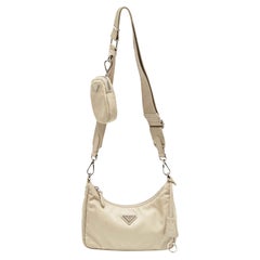 Used Prada Cream Nylon and Leather Re-Edition 2005 Shoulder Bag