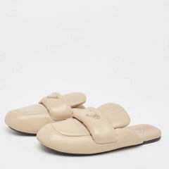 Prada Cream Padded Leather Loafer Flat Mules Size 39