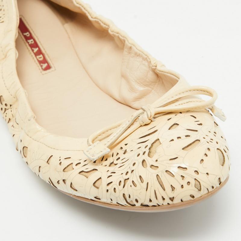 Prada Cream Patent Bow Ballet Flats Size 37.5 3