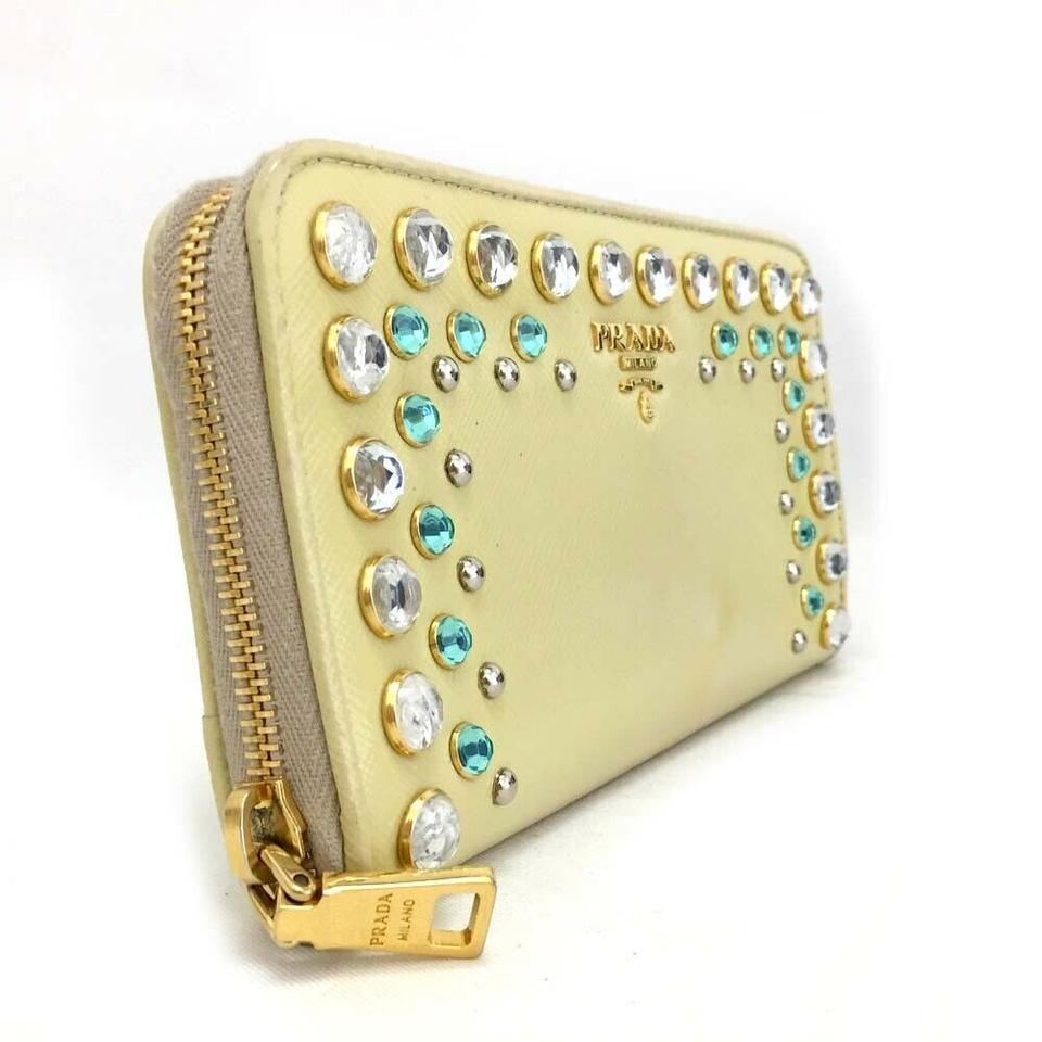 Prada Creme Saffiano Bijou Juwel Leder Zip Around lange Reißverschluss Brieftasche 860531 2