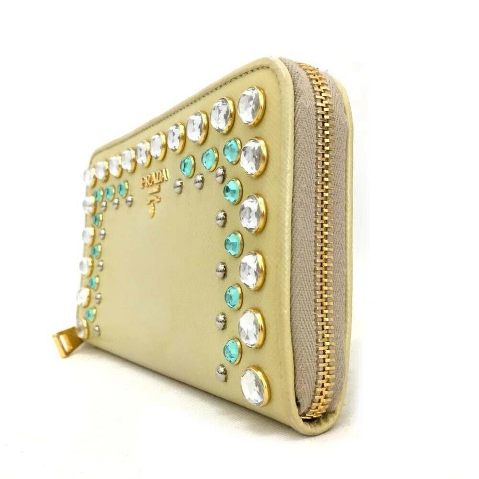 Prada Cream Saffiano Bijou Jewel Leather Zip Around Long Zippy Wallet 860531 2