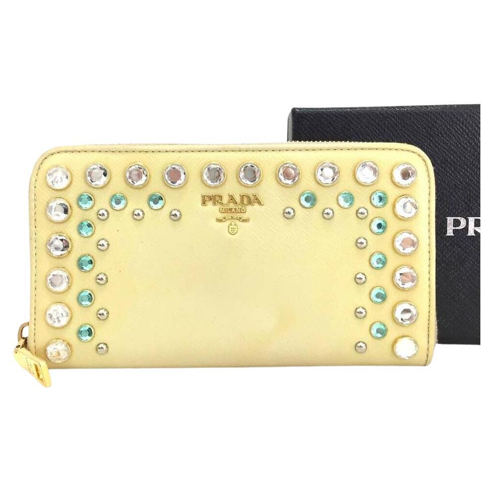 Prada Cream Saffiano Bijou Jewel Leather Zip Around Long Zippy Wallet 860531