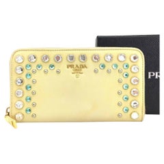 Prada Cream Saffiano Bijou Jewel Leather Zip Around Long Zippy Wallet 860531