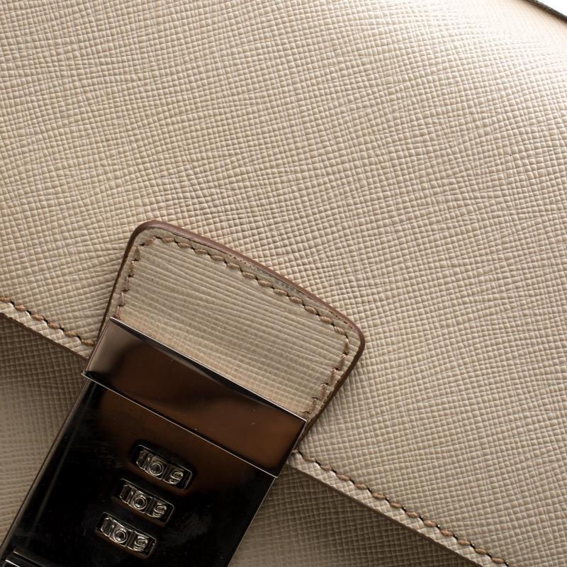 Prada Cream Saffiano Cuir Leather Briefcase 3