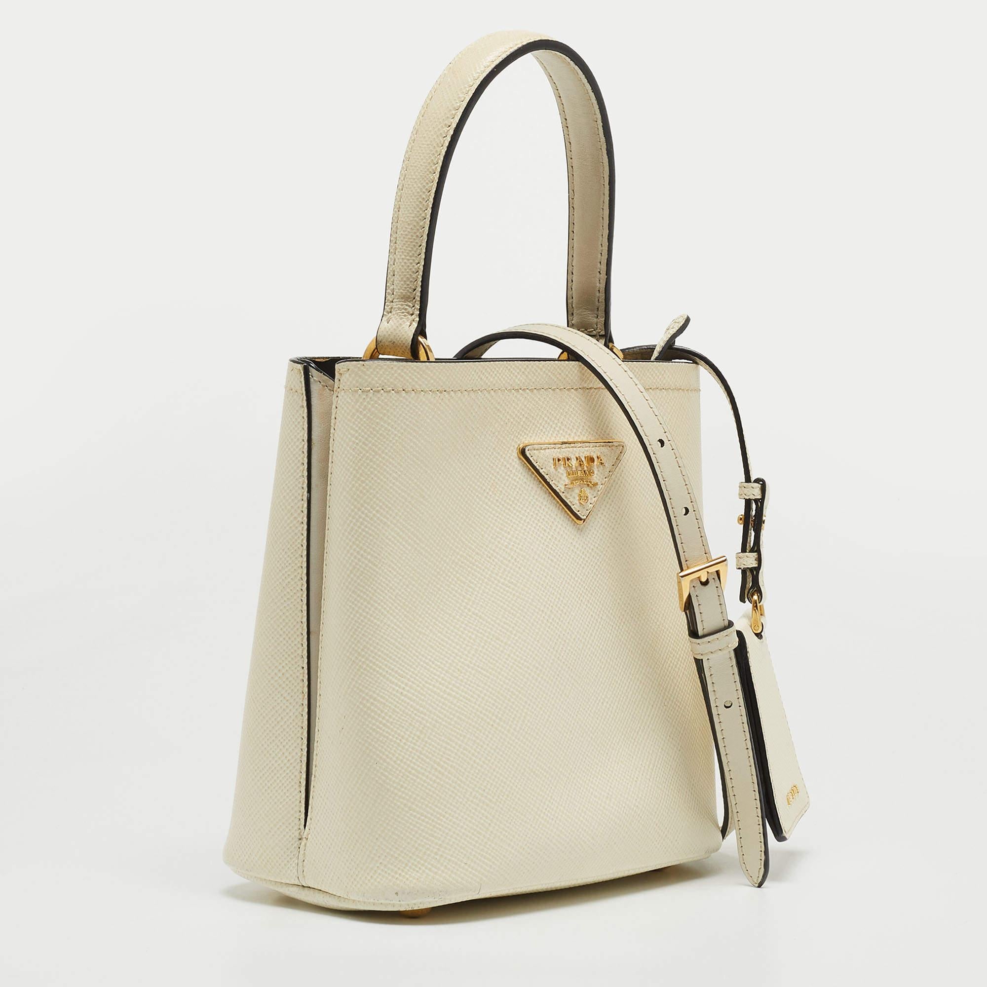 Prada Cream Saffiano Leather Small Panier Bag In Excellent Condition In Dubai, Al Qouz 2