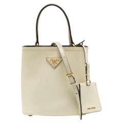 Prada Cream Saffiano Leather Small Panier Bag