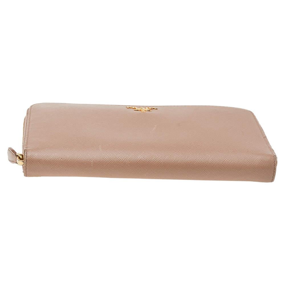 Prada Cream Saffiano Leather Zip Around Wallet 1