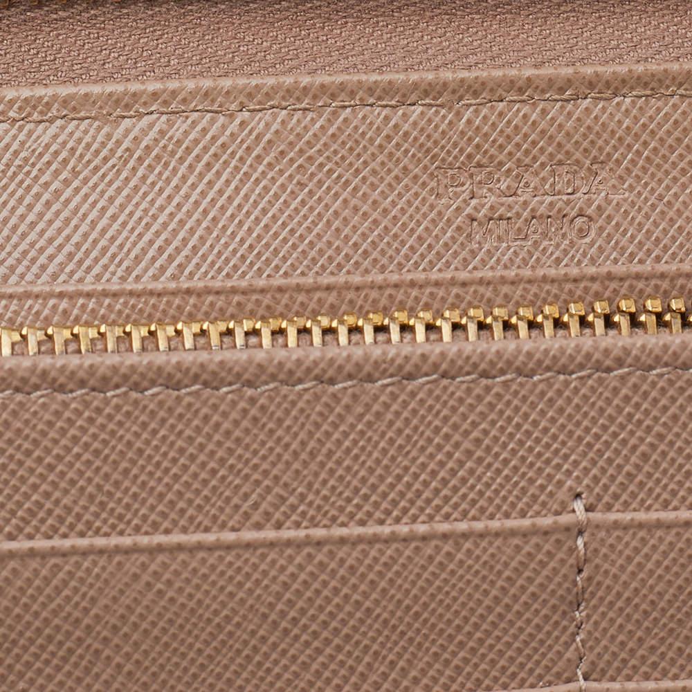 Prada Cream Saffiano Leather Zip Around Wallet 2