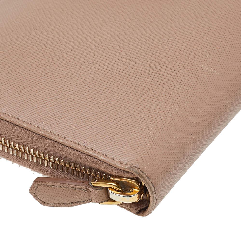 Prada Cream Saffiano Leather Zip Around Wallet 3