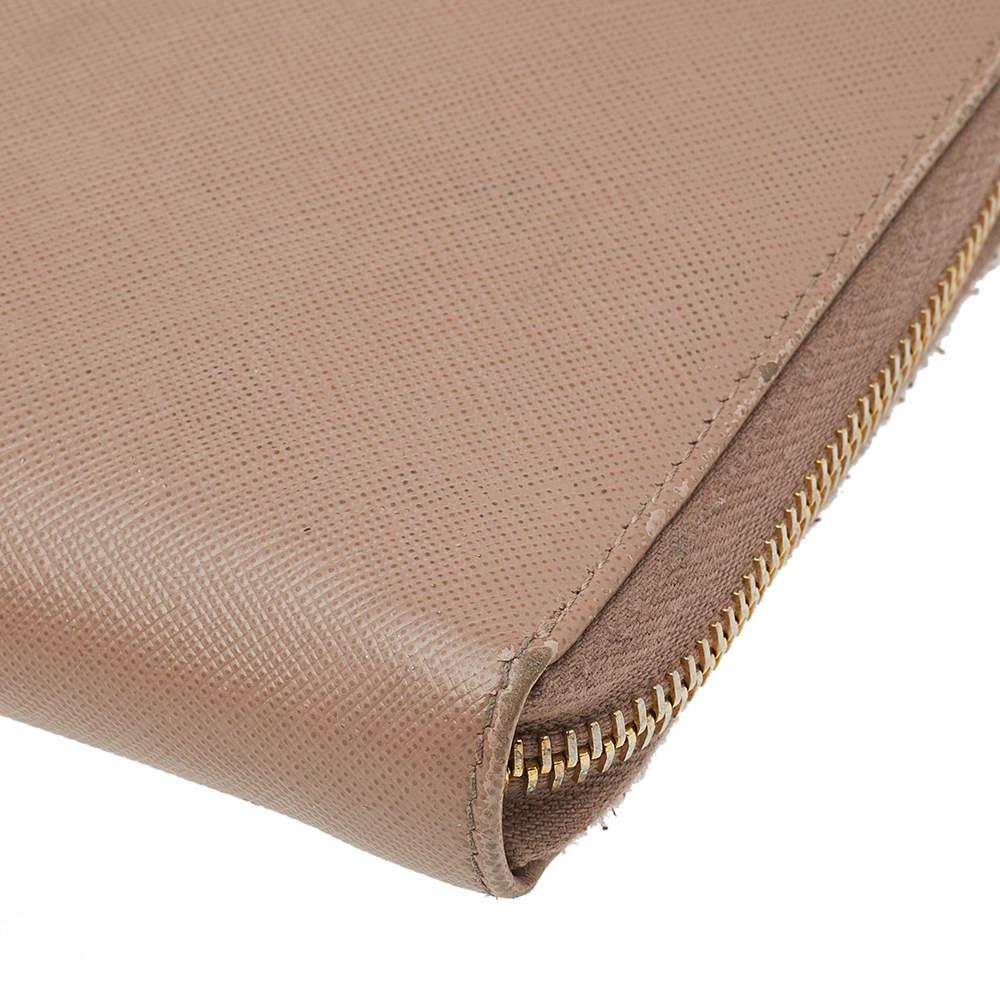 Prada Cream Saffiano Leather Zip Around Wallet 4