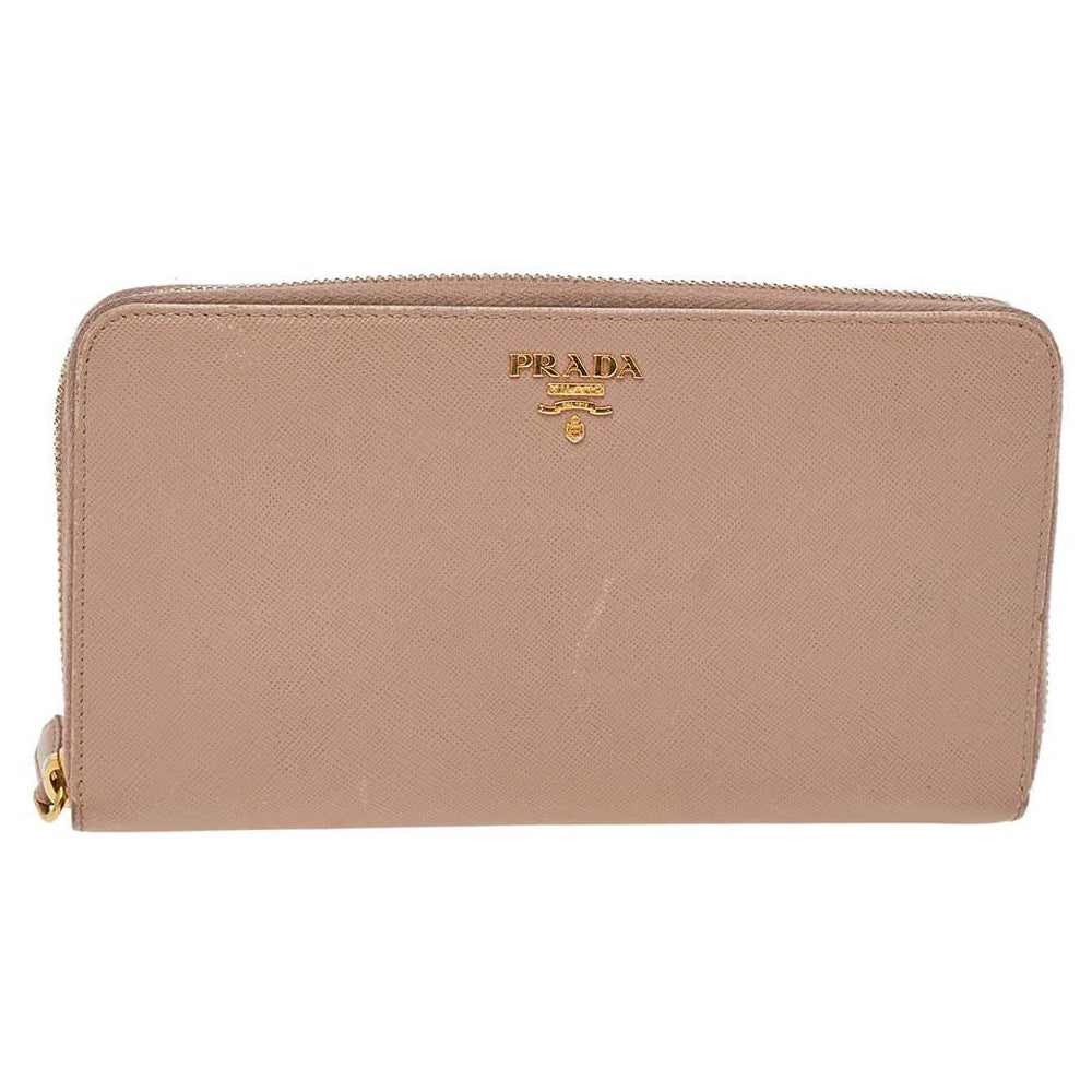 Prada Cream Saffiano Leather Zip Around Wallet