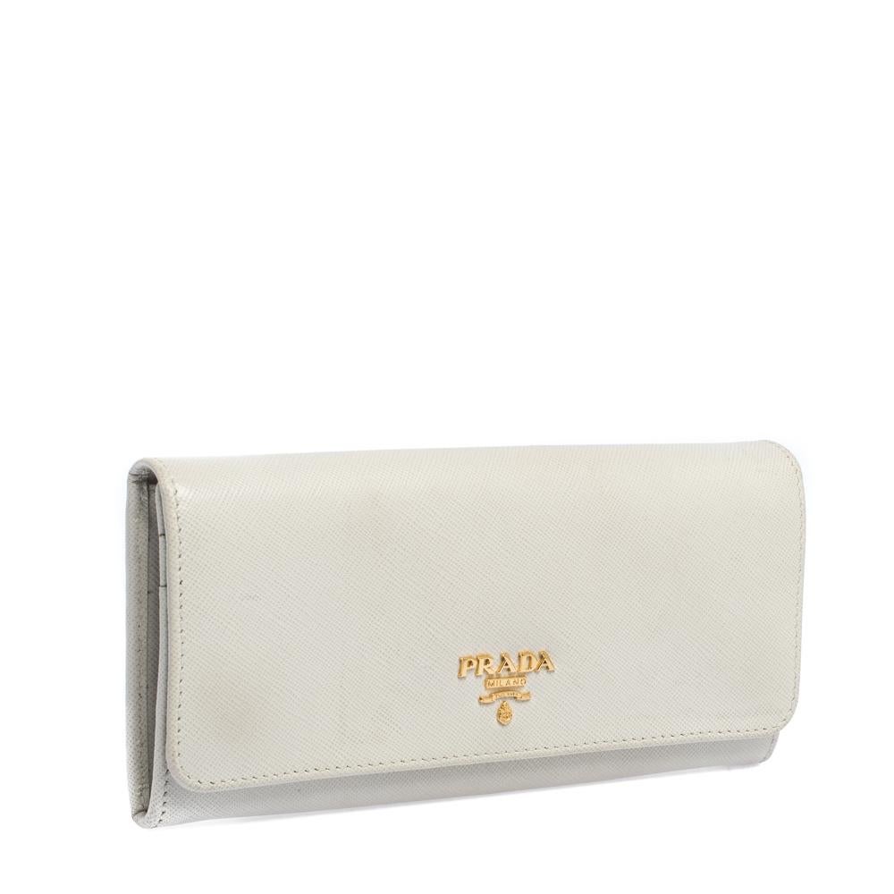 Beige Prada Cream Saffiano Lux Leather Continental Flap Wallet